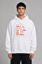 Goodmornıng Cat Design Front Printed Oversize White Hooded Sweatshirt
