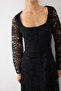 Square Neckline Cordone Lace Long Evening Dress - Black - 7