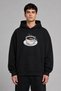 Leziz Plak Coffee Design Pre-Printed Oversize Black Hooded Sweatshirt