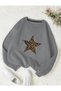 Women's Oversize Winter Sweatshirt Star Printed Crew Neck Casual Sweatshirt