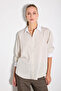 Striped White Collared Poplin Shirt - Ecru - 3