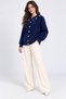 Women's Pearl Detailed 7-Button Crew Neck Feathered Knitwear Jacket - 8