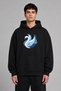 Sweet Swan Design Pre-Printed Oversize Black Hooded Sweatshirt