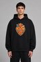Romanian Patterned Heart Design Pre-Printed Oversize Black Hooded Sweatshirt