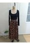 Women's Long Sleeve Square Collar Viscose Skirt Patterned Single Jersey Long Dress with Belt at the Waist - 5