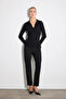 Polo Collar Knitted Cotton Blouse - Black - 4