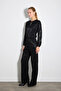Wide Leg Jacquard Trousers - Black - 3