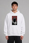 Poşulu Adam Design Pre-Printed Oversize White Hooded Sweatshirt