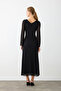 V-Neck Lace Long Evening Dress - Black - 8