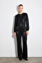 Wide Leg Jacquard Trousers - Black - 4