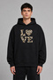 Love Leopard 1 Design Pre-Printed Oversize Black Hooded Sweatshirt