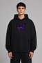 Single Eye Butterfly Design Pre-Printed Oversize Black Hooded Sweatshirt