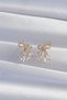 Gold-Colored Rice-Shaped Zircon Stone Bow Earrings - 2