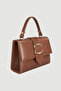 Faux Leather Bag with Gold Accessories - Tan - 3
