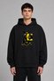 Panter Yellow Design Front Printed Oversize Black Hooded Sweatshirt