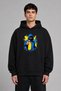 Grafitici Blue Design Pre-Printed Oversize Black Hooded Sweatshirt