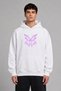 Lilac Butterfly Design Pre-Printed Oversize White Hooded Sweatshirt