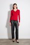Polo Collar Knitted Cotton Blouse - Red - 2