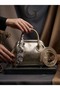 Gold Shiny Textured Women's Handbag and Crossbody Bag - - 2
