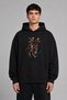 Black Knight Design Front Printed Oversize Black Hooded Sweatshirt