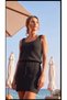 Women's Black Square Collar Strappy Waist Tie Knitwear Pareo - 6