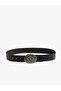 Faux Leather Oval Ethnic Buckle Detailed Belt - 2
