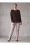 Women's Plus Size Knitted Blouse Long Sleeve Crew Neck Gathered Button Detail Brown - 2