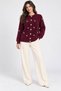 Women's Pearl Detailed Buttoned Crew Neck Long Fleece Knitwear Jacket - 4
