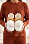 Women's 3-Piece White Mink Black Pompom Detailed Plush 3 cm Winter House Slippers Set Byndset11 - 5