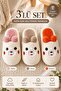 Women's 3-Piece Powder Mink Orange Strawberry Embroidered Ear Detail 3 cm Home Slipper Set Byndset11