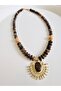 Cat's Eye 8 mm Natural Stone Vintage Sun Pendant 50 cm - 4