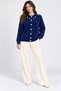 Women's Pearl Detailed 7-Button Crew Neck Feathered Knitwear Jacket - 2