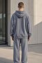 Unisex Light Gray Relax Fit Cotton 3 Thread Hooded Tracksuit Set - 2