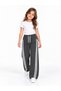 25410-26 Girl's White Striped Wide Leg 3 Thread Ribbed Sweatpants 5-8 Years Old - 2