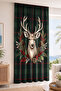 Deer Figured Checkered Pine Branch Patterned Digital Printed Single Wing Background Curtain (with Pillow Cover as a Gift) - 3