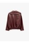 Long Sleeve Shawl Collar Double Breasted Oversize Faux Leather Bomber Jacket - 2