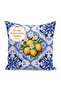 Lemon and Blue Tile Patterned Digital Printed Single Wing Background Curtain (with Cushion Cover as a Gift) - 4