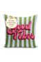 Good Vibes Written Striped Decorative Digital Printed Single Wing Background Curtain (with Cushion Cover as a Gift) - 4