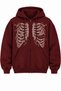 Unisex Burgundy Midnight Printed Daily Use 3 Thread Combed Cotton Hooded Cardigan with Kangaroo Pocket and Zipper