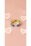 Flower Figured Blue Red and White Enamel Adjustable Steel Ring - Does Not Tarnish - 5