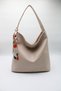 Women's Cream Large Size Scarf Detailed Casual Lined and Zippered Hand, Arm and Shoulder Bag - 2