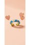 Flower Figured Blue Red and White Enamel Adjustable Steel Ring - Does Not Tarnish