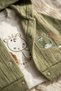 Liva Bebek Khaki Green 3-Piece Set - Hooded Ribbed Cardigan, Giraffe Embroidered Bodysuit and Comfortable Cut Bottom Pants - 4