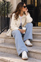 Women's Polo Collar Double Pockets Soft Textured Short Length Loose Knitwear Cardigan - 2