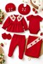 0-3 Months Baby Girl Strawberry Detailed 7 Piece Hospital Discharge Set 100% Cotton Red Baby Clothing Set - 2