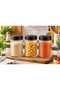 Set of 3 Striped Glass Jars with Black and Brown Lids – Tea Coffee Sugar Legumes Food Storage Jar Set - 6