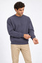 Men's Smoked Crew Neck Basic Sweatshirt 3 Yarn Soft Fabric - 2
