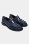 Vesta Navy Blue Waterway Crocodile Leather Saddler Drawstring Detail Flat Sole Women's Loafer - 5