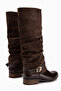 Raine Brown Suede Bellows Buckle Women's Boots - 6