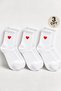 3 Pairs Women's White Red Heart Printed Cotton Long Winter Socks